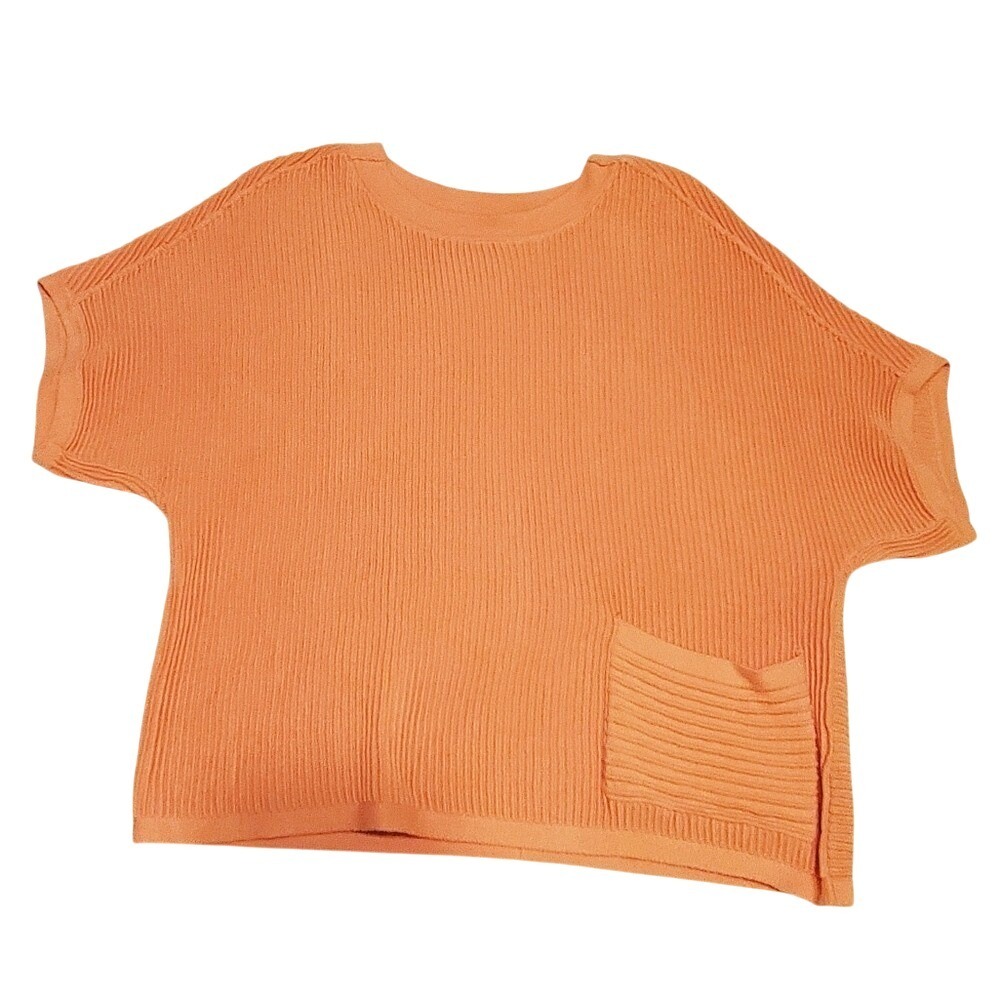 Coldwater Creek Cotton Ribbed Boxy Relaxed Fit Top Orange Crewneck SZ:SP‎